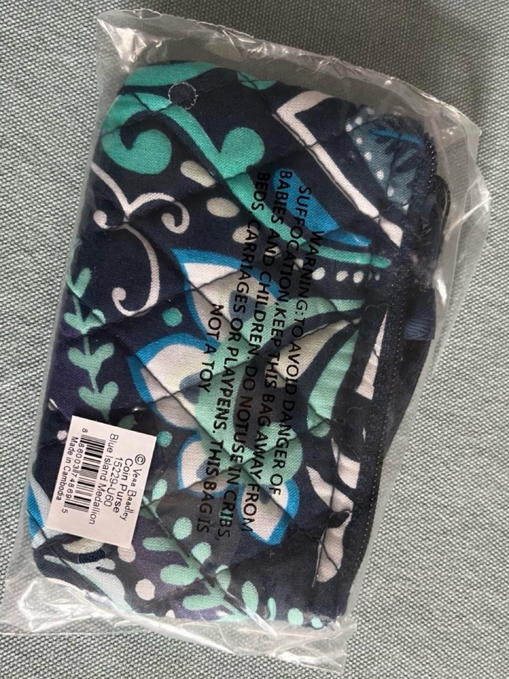 Vera Bradley Navy Teal Floral Blue Island Medallion Quilted Coin Purse - Picture 2 of 3